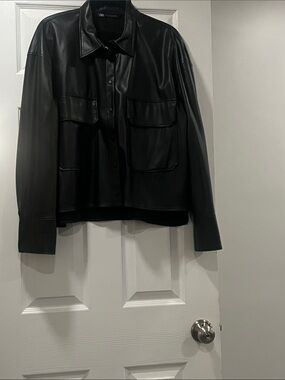 Zara Black Faux Leather Button-Up Jacket